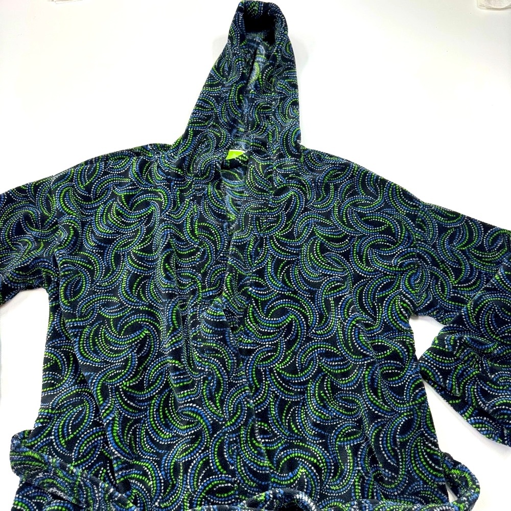 Vera Bradley Blue Wrap Style Hoodie Velour Robe Size Large
